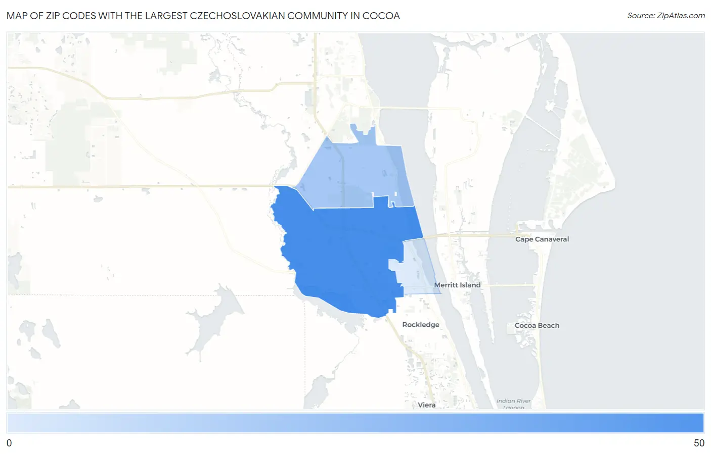 Zip Codes with the Largest Czechoslovakian Community in Cocoa Map