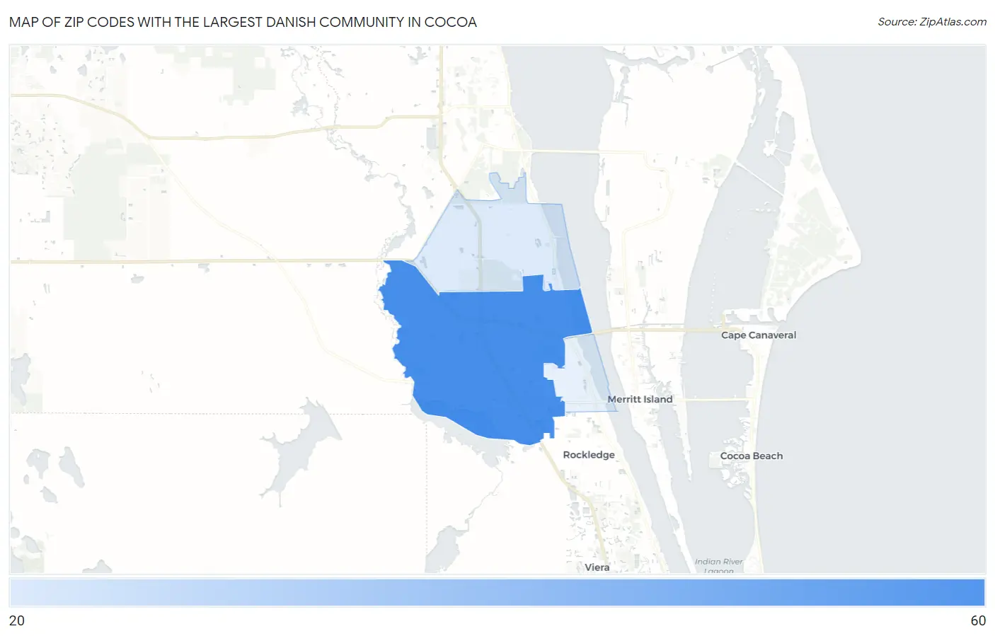 Zip Codes with the Largest Danish Community in Cocoa Map
