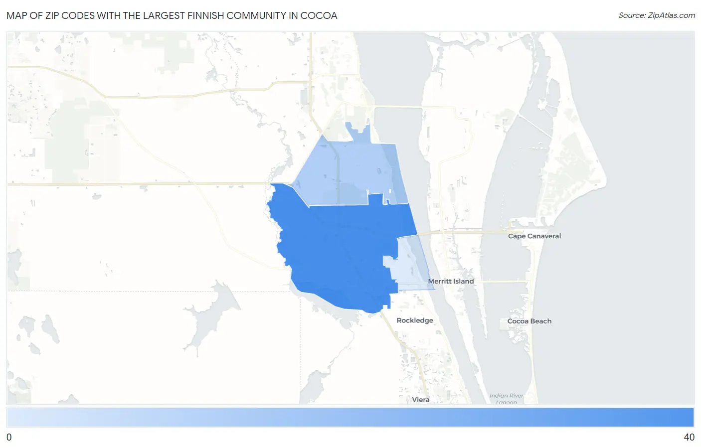 Zip Codes with the Largest Finnish Community in Cocoa Map