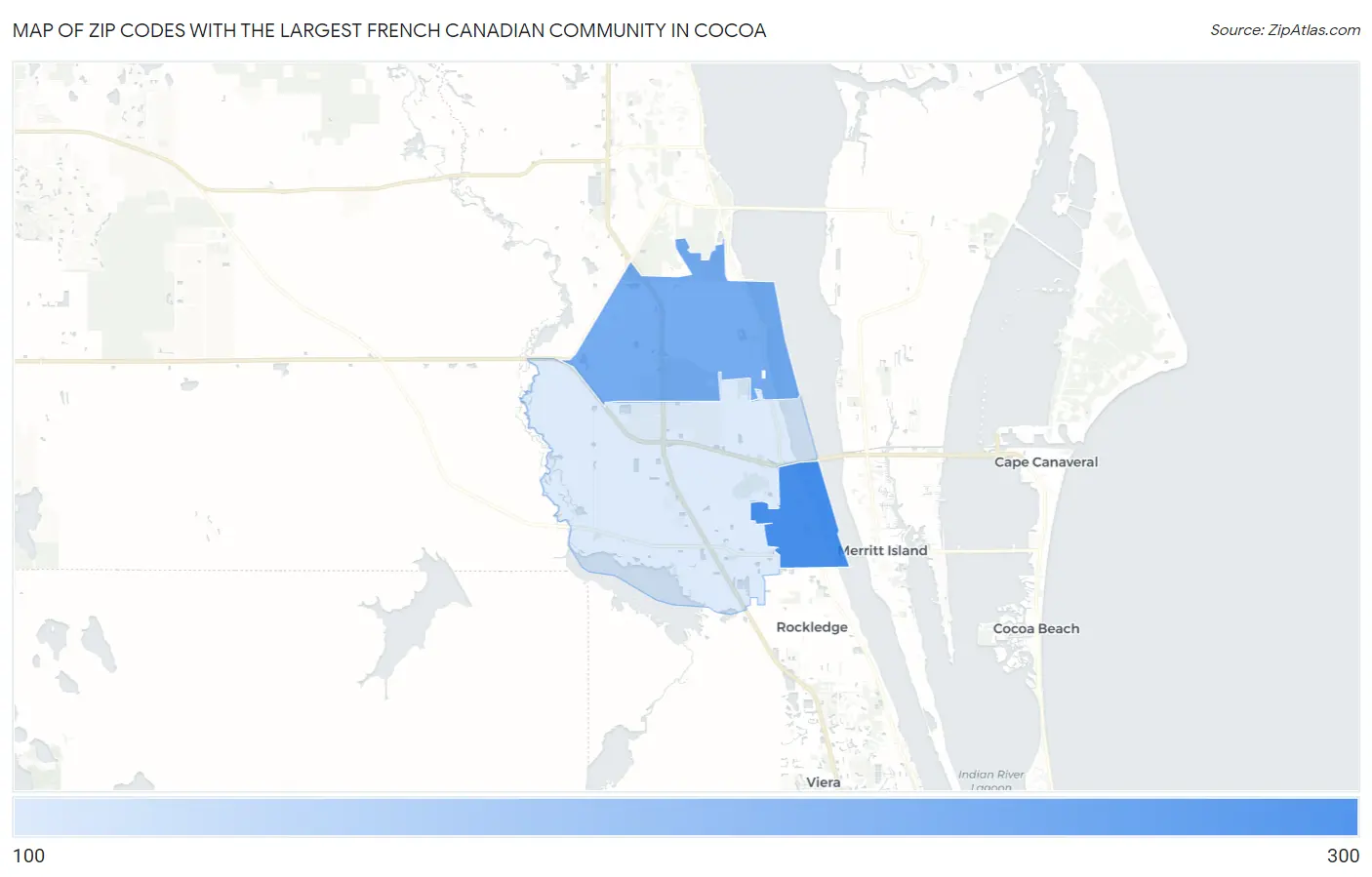 Zip Codes with the Largest French Canadian Community in Cocoa Map