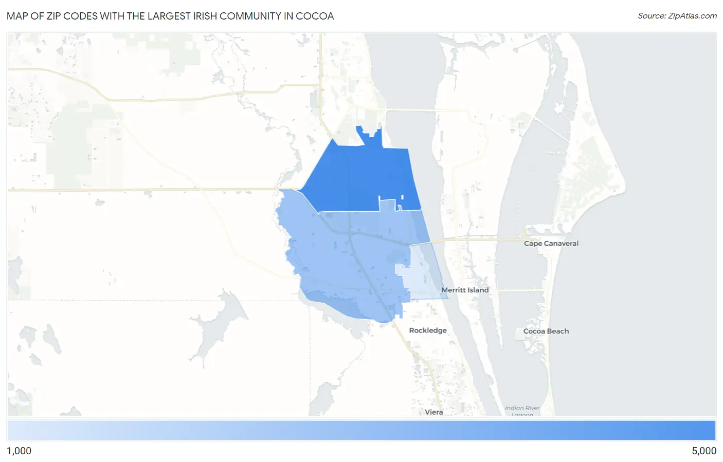 Zip Codes with the Largest Irish Community in Cocoa Map