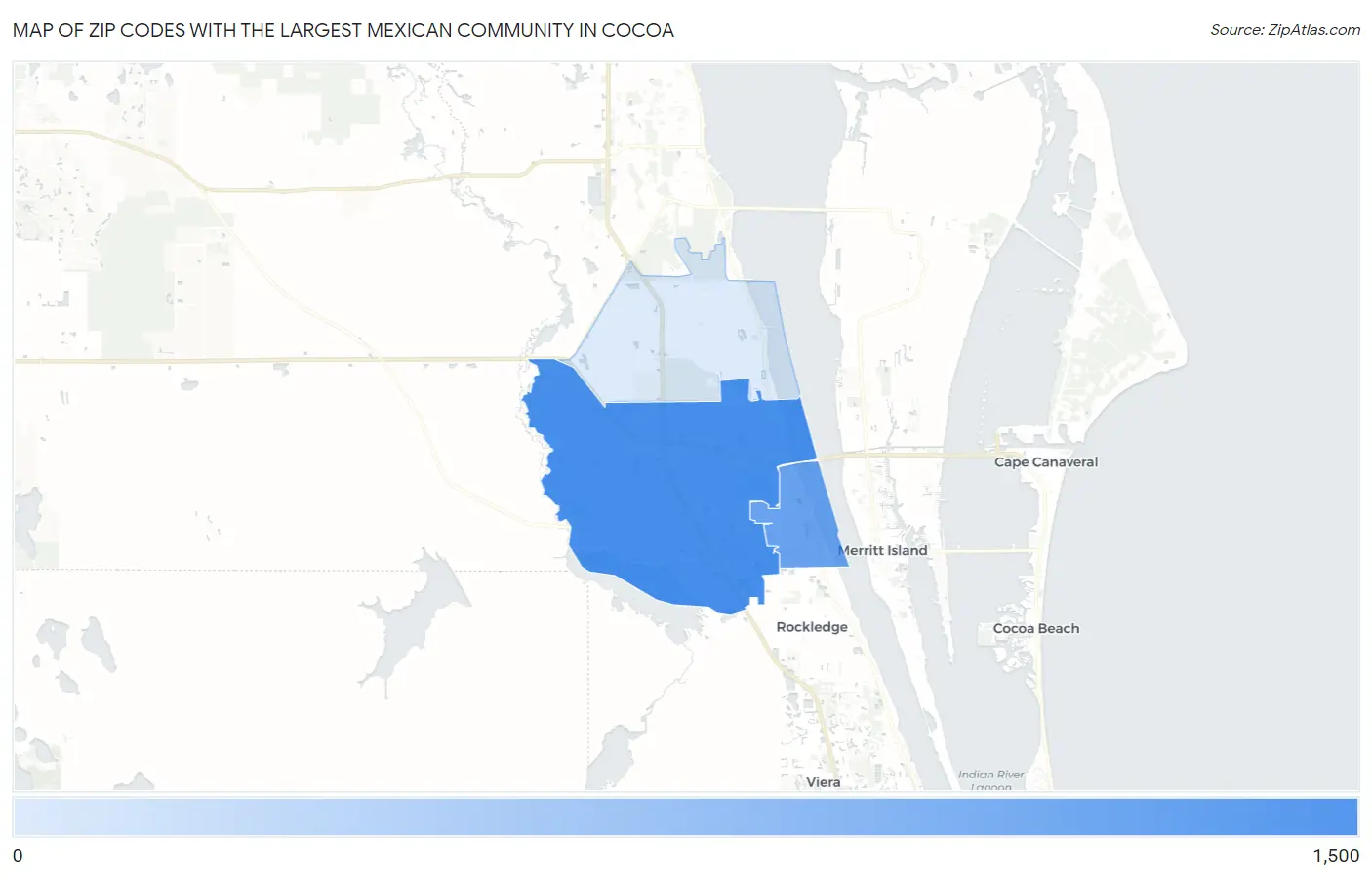 Zip Codes with the Largest Mexican Community in Cocoa Map