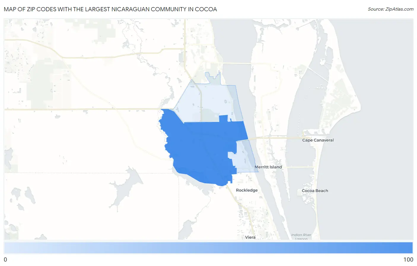 Zip Codes with the Largest Nicaraguan Community in Cocoa Map