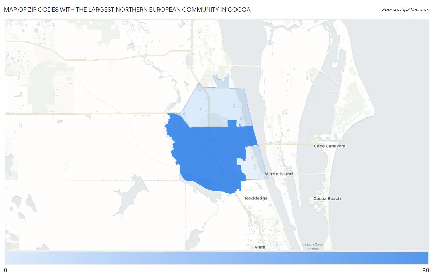 Zip Codes with the Largest Northern European Community in Cocoa Map