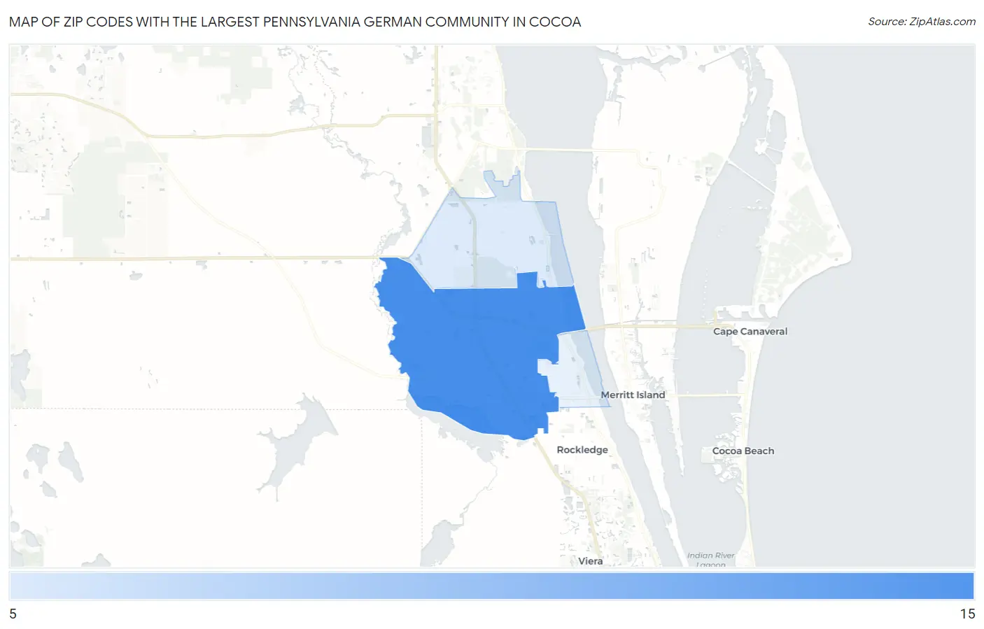 Zip Codes with the Largest Pennsylvania German Community in Cocoa Map