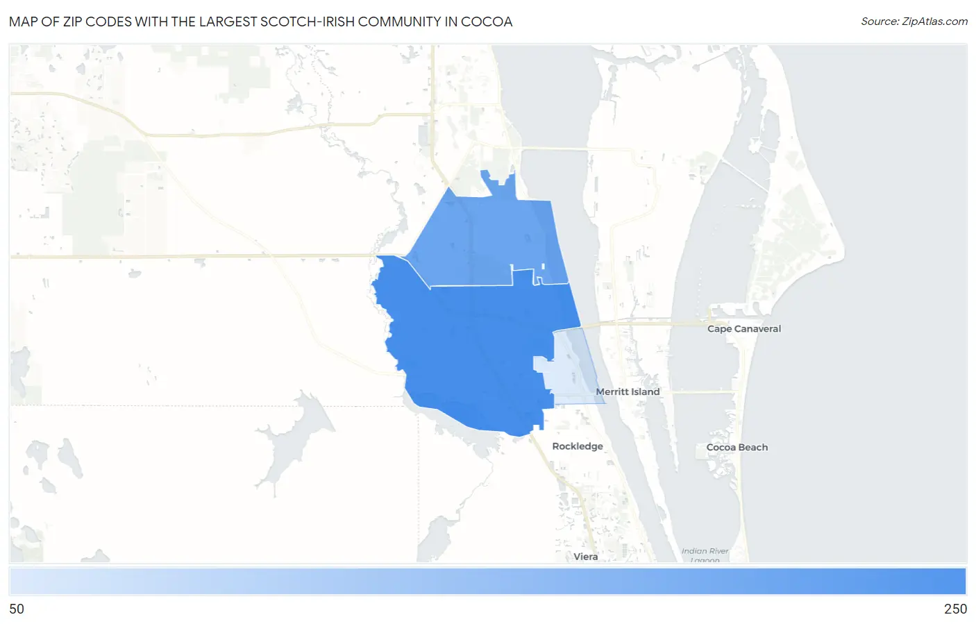 Zip Codes with the Largest Scotch-Irish Community in Cocoa Map