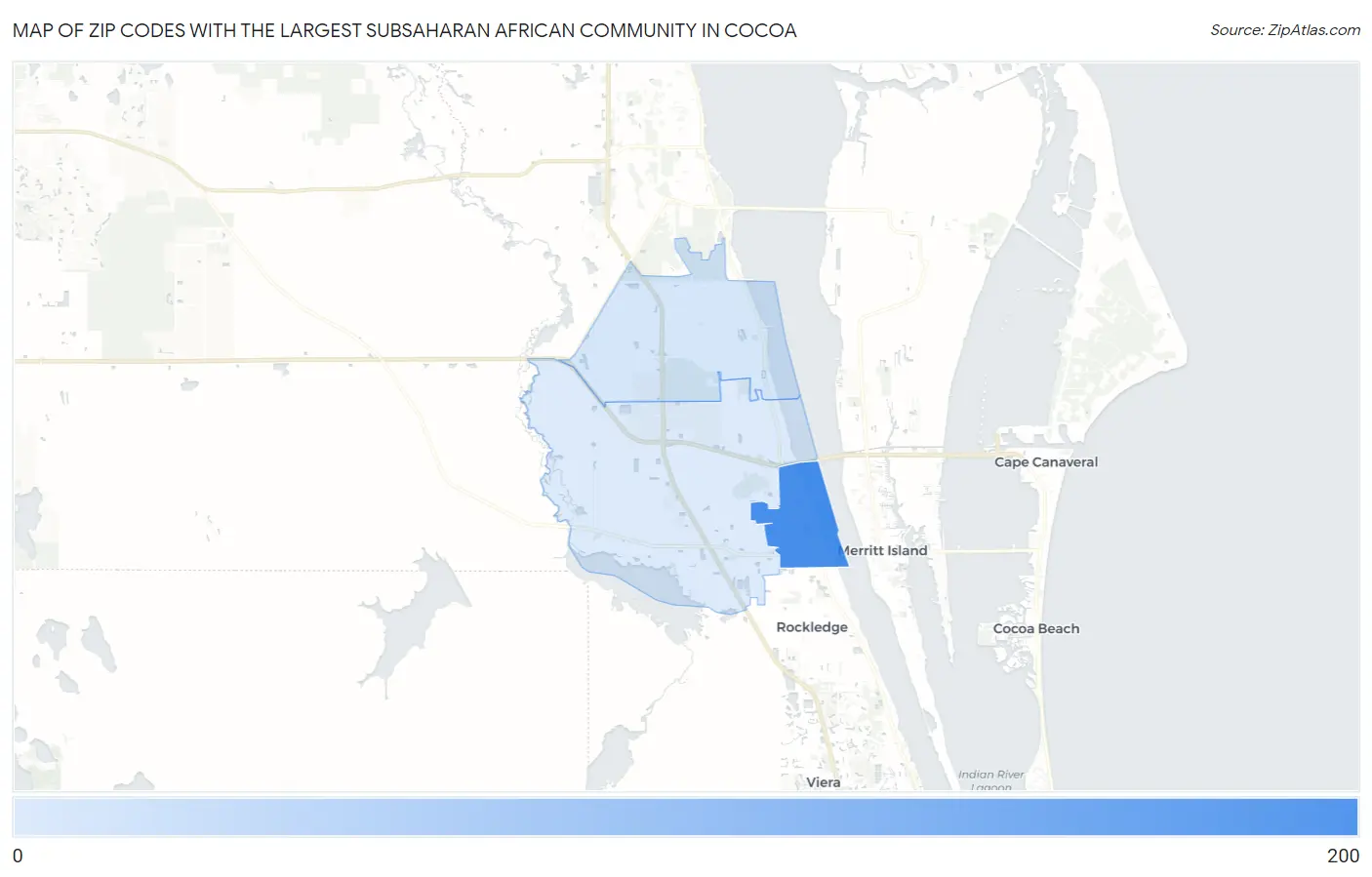 Zip Codes with the Largest Subsaharan African Community in Cocoa Map