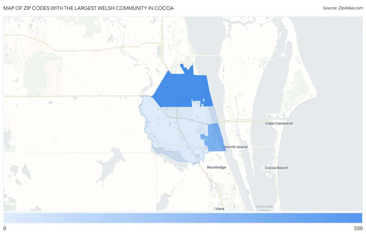 Zip Codes with the Largest Welsh Community in Cocoa Map