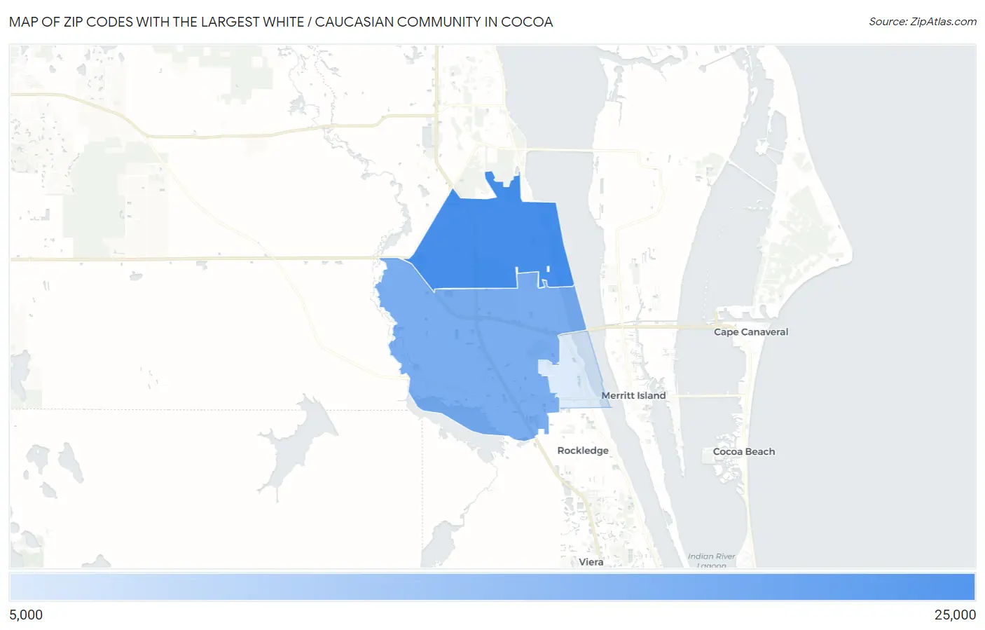 Zip Codes with the Largest White / Caucasian Community in Cocoa Map