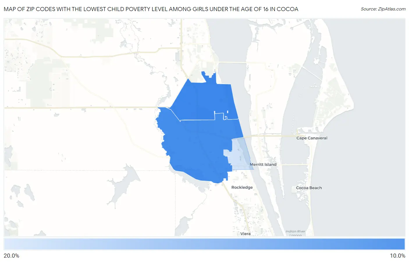 Zip Codes with the Lowest Child Poverty Level Among Girls Under the Age of 16 in Cocoa Map
