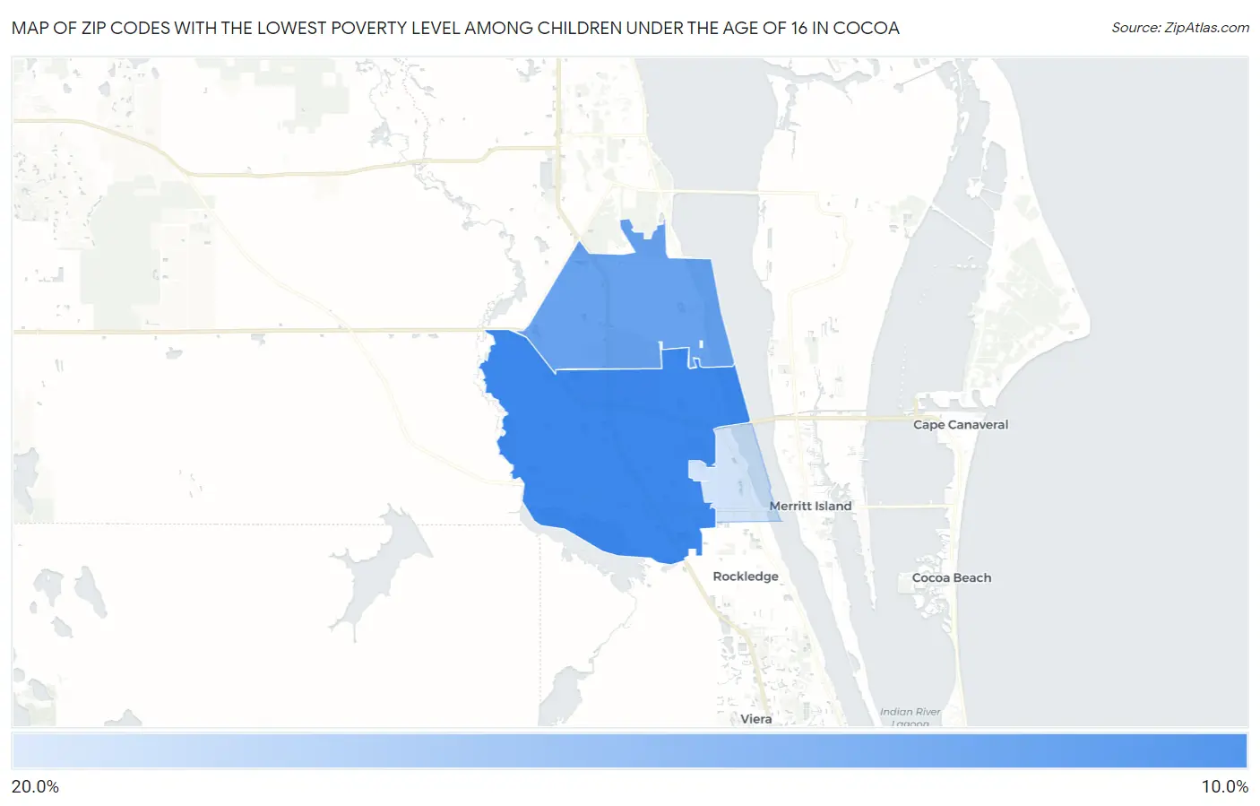 Zip Codes with the Lowest Poverty Level Among Children Under the Age of 16 in Cocoa Map