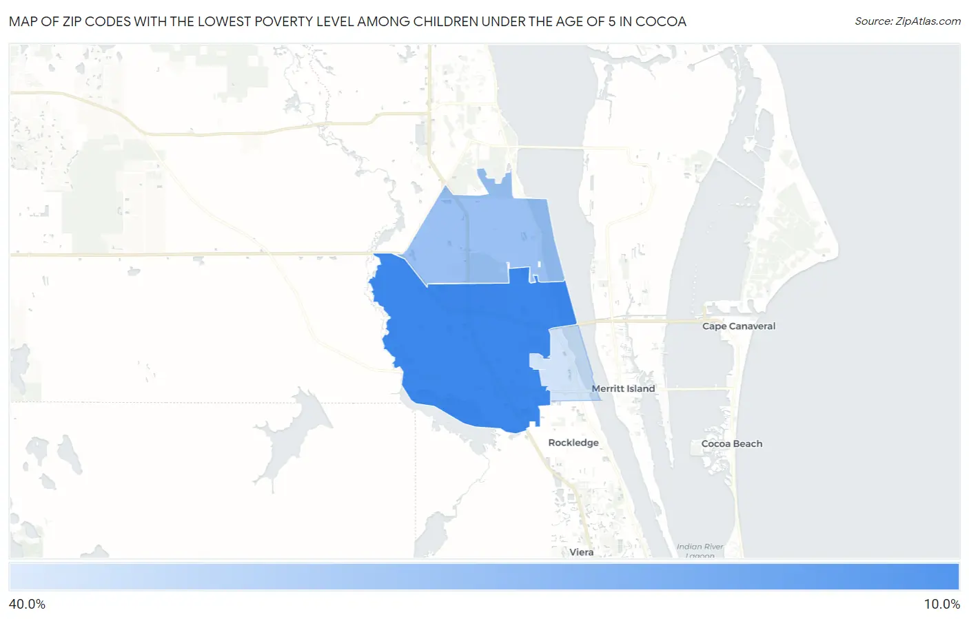 Zip Codes with the Lowest Poverty Level Among Children Under the Age of 5 in Cocoa Map