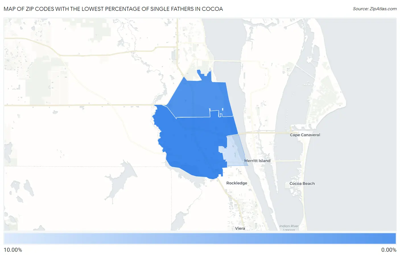 Zip Codes with the Lowest Percentage of Single Fathers in Cocoa Map