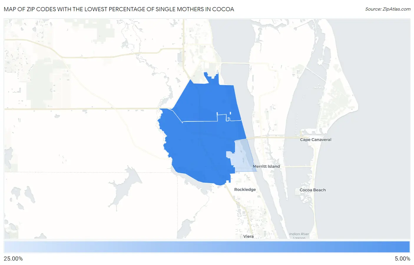 Zip Codes with the Lowest Percentage of Single Mothers in Cocoa Map