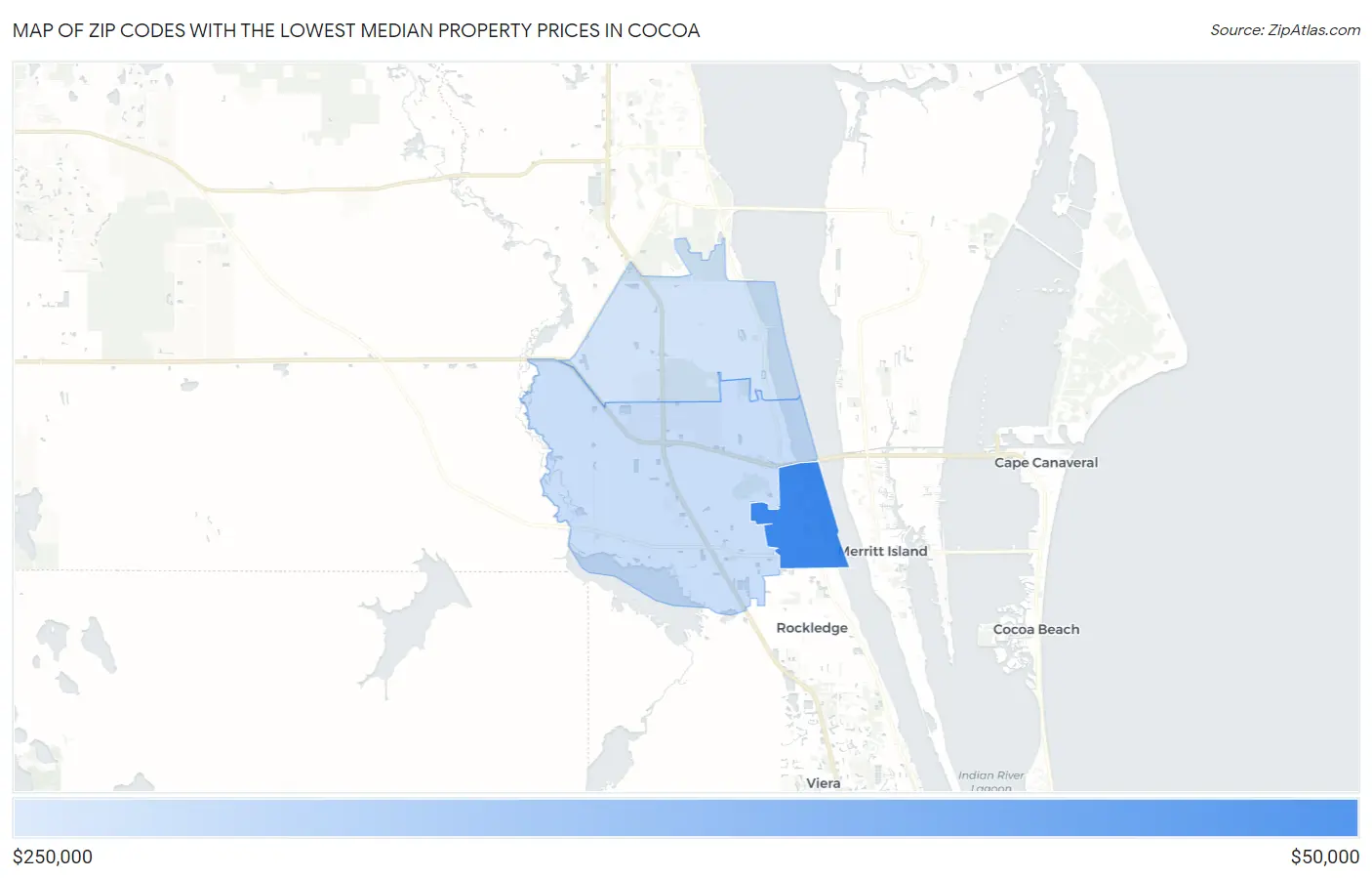 Zip Codes with the Lowest Median Property Prices in Cocoa Map