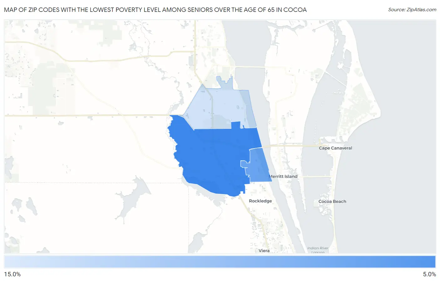 Zip Codes with the Lowest Poverty Level Among Seniors Over the Age of 65 in Cocoa Map