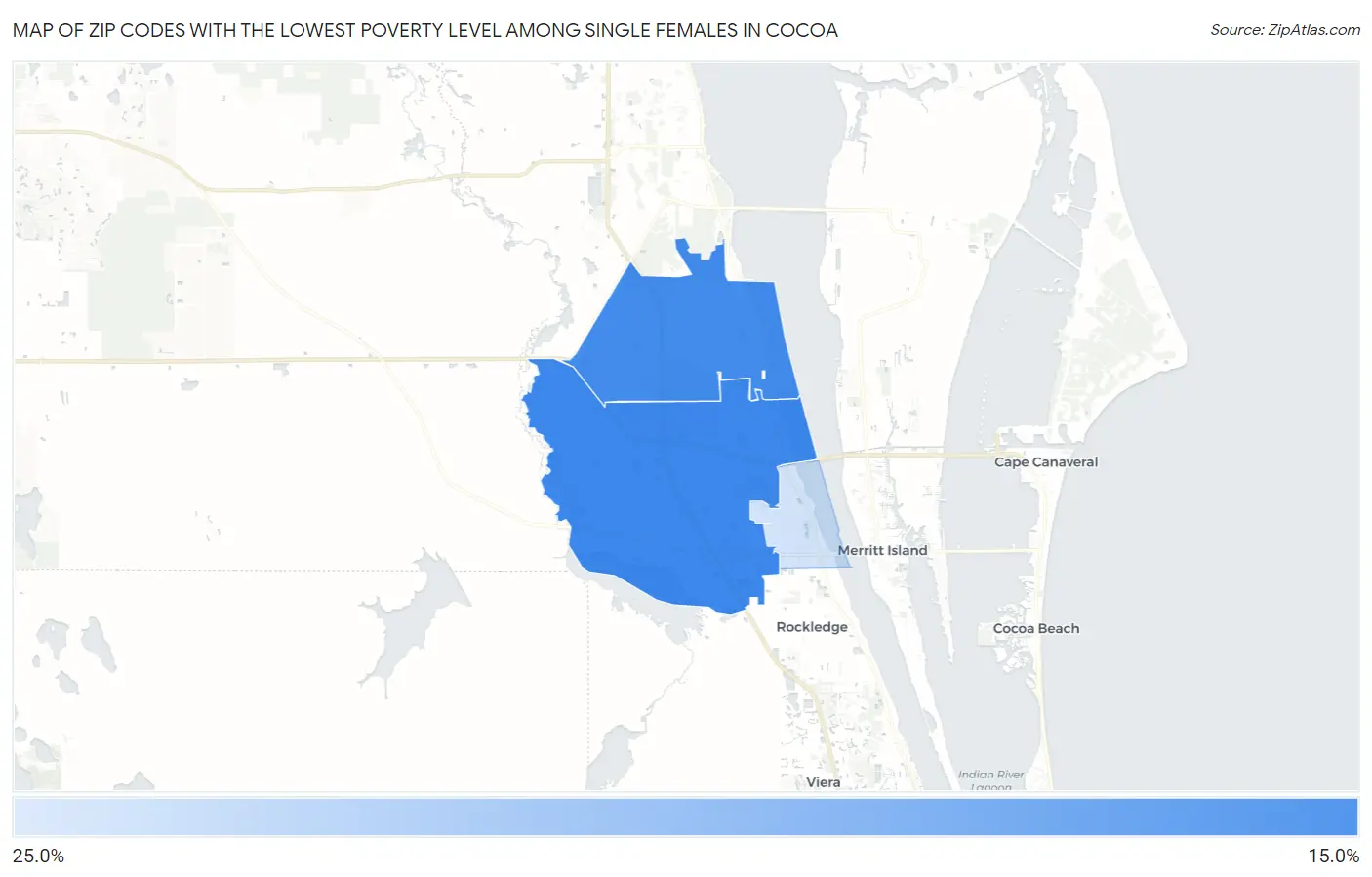 Zip Codes with the Lowest Poverty Level Among Single Females in Cocoa Map