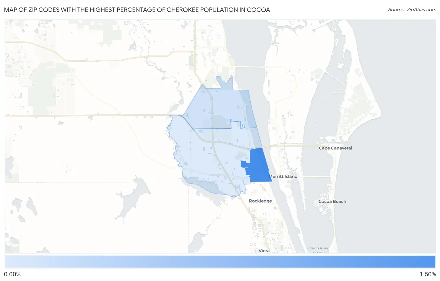 Zip Codes with the Highest Percentage of Cherokee Population in Cocoa Map