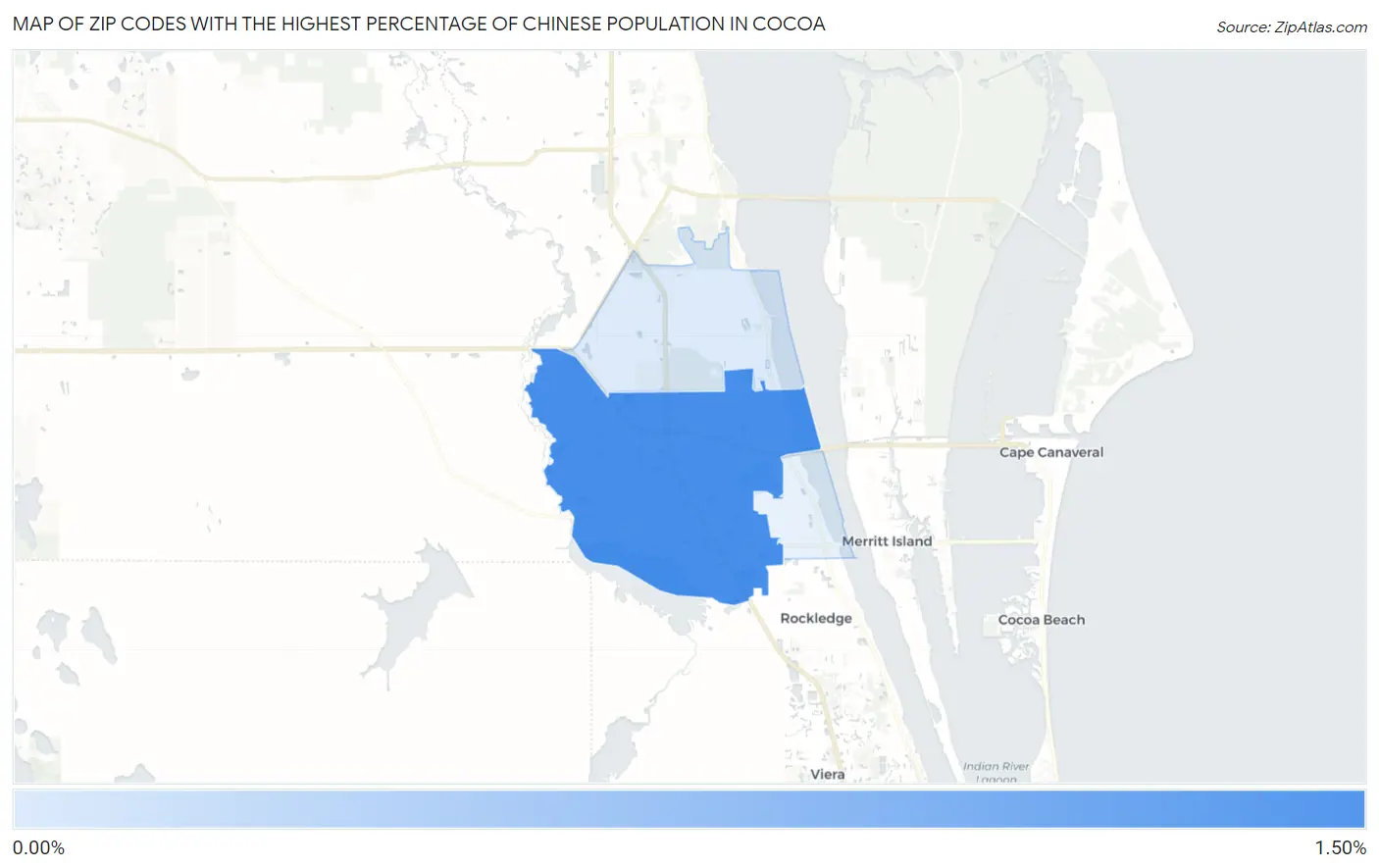 Zip Codes with the Highest Percentage of Chinese Population in Cocoa Map