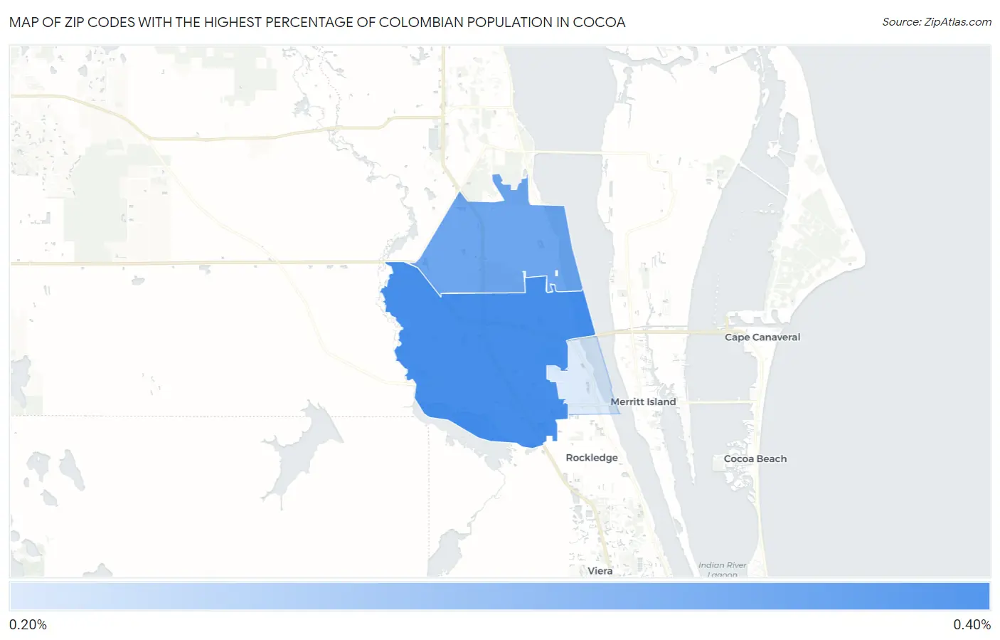 Zip Codes with the Highest Percentage of Colombian Population in Cocoa Map