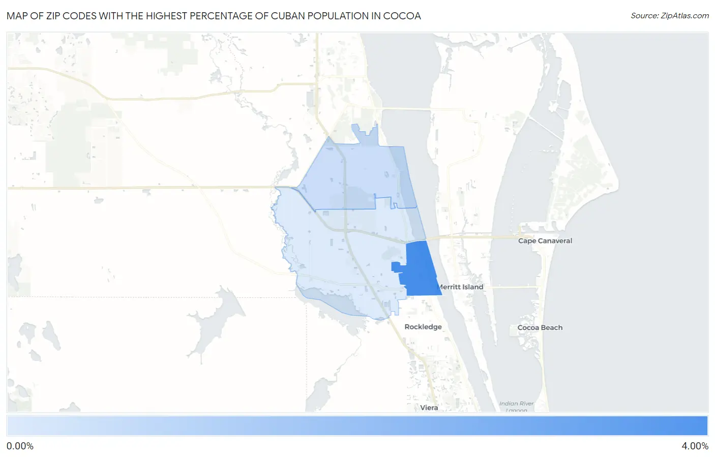 Zip Codes with the Highest Percentage of Cuban Population in Cocoa Map