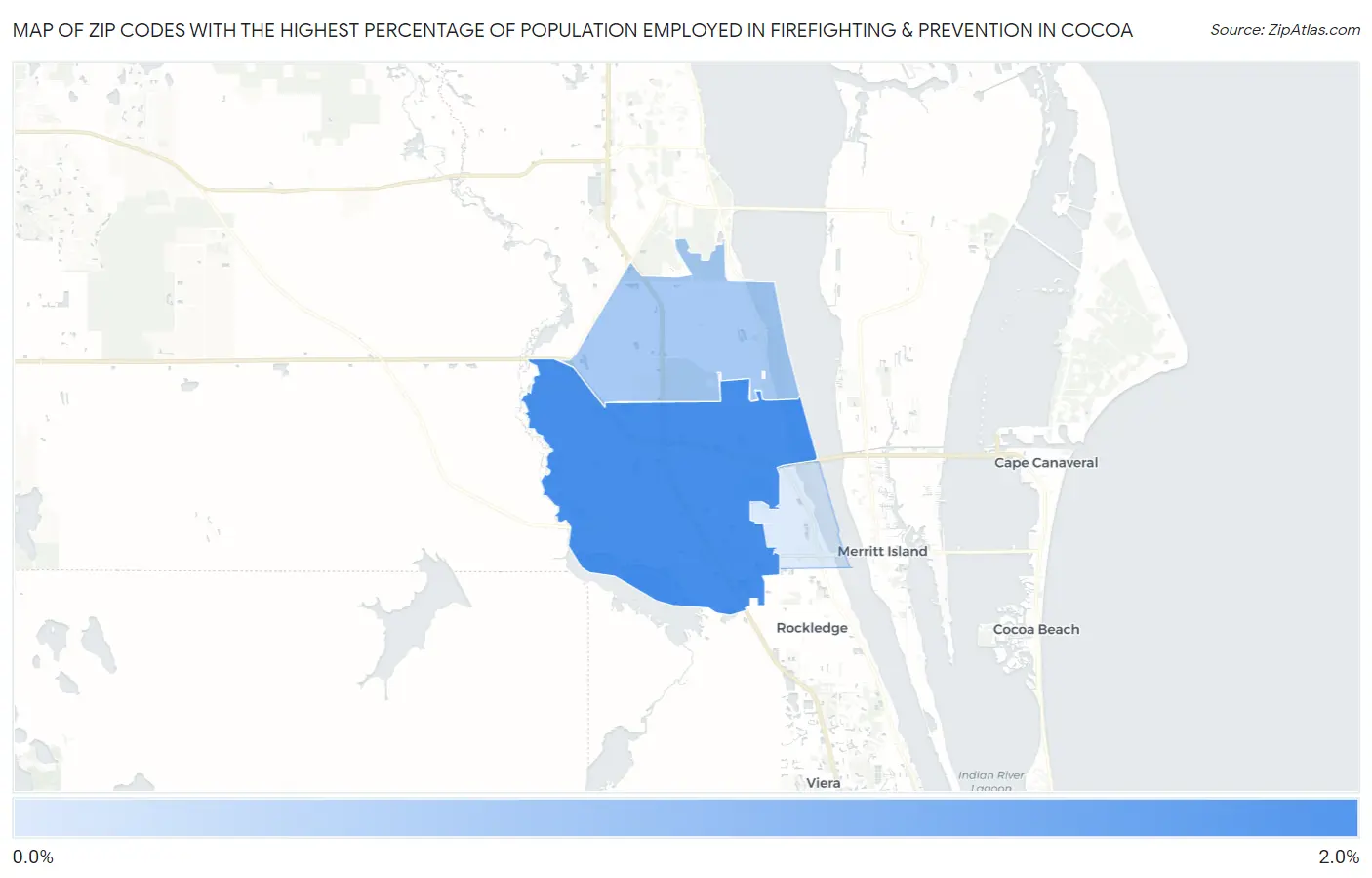 Zip Codes with the Highest Percentage of Population Employed in Firefighting & Prevention in Cocoa Map