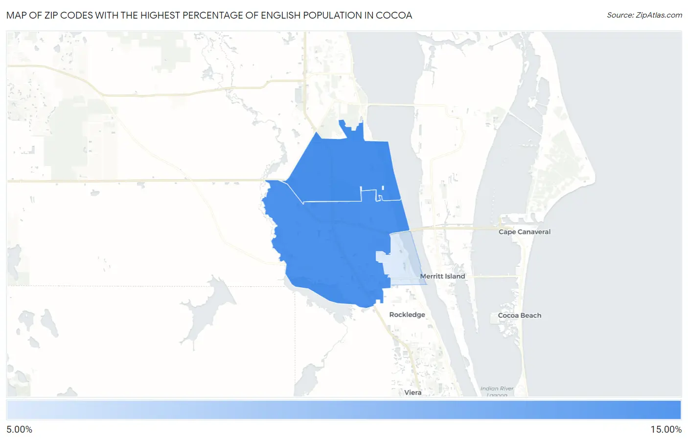 Zip Codes with the Highest Percentage of English Population in Cocoa Map