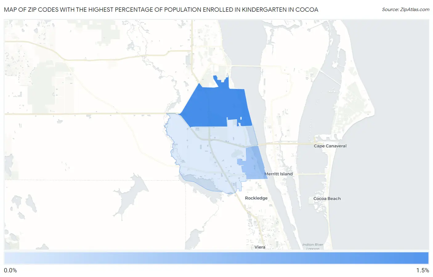 Zip Codes with the Highest Percentage of Population Enrolled in Kindergarten in Cocoa Map