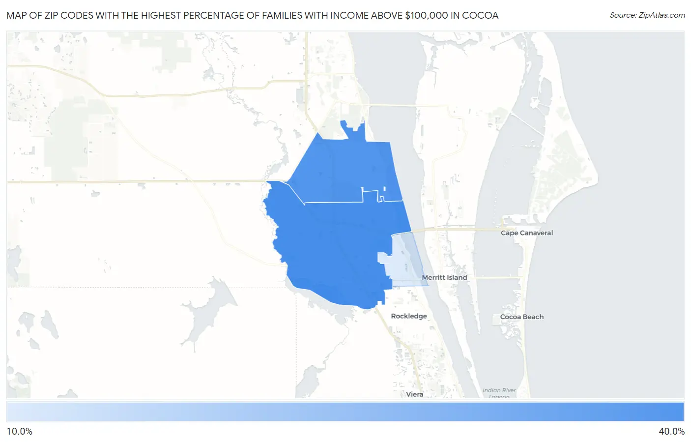 Zip Codes with the Highest Percentage of Families with Income Above $100,000 in Cocoa Map