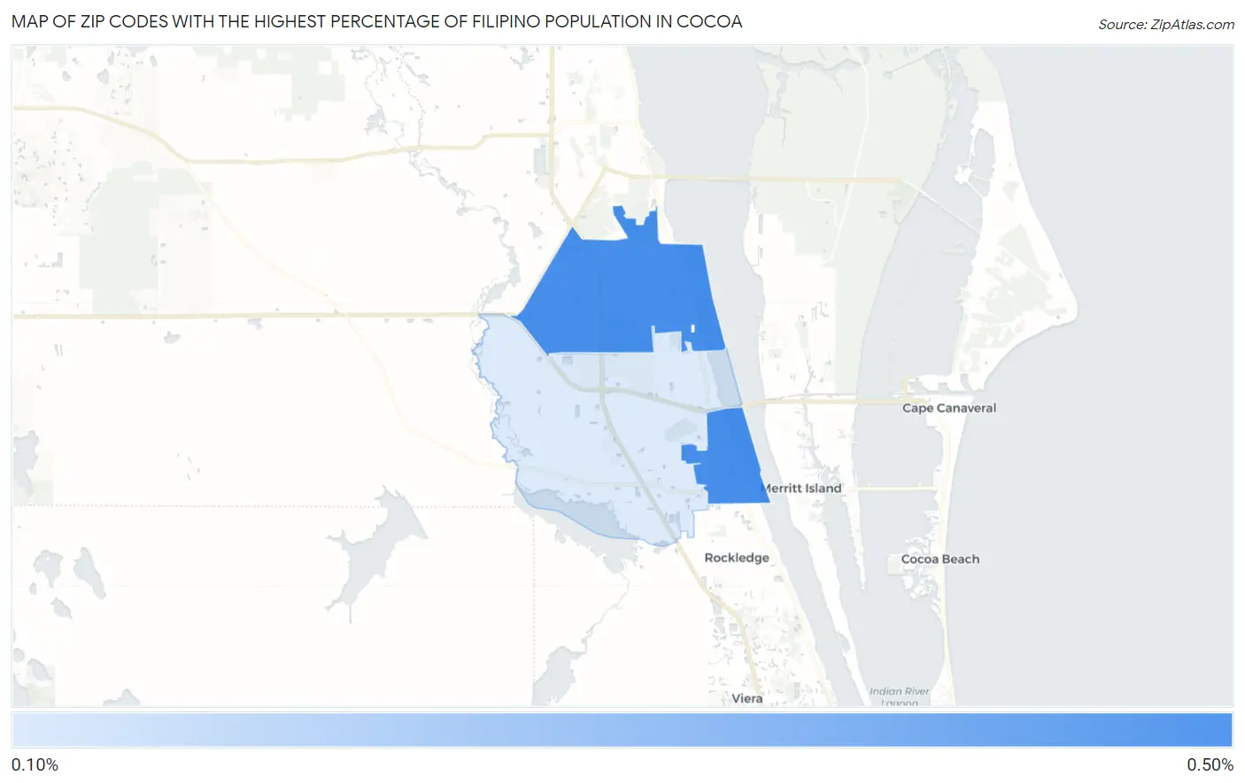 Zip Codes with the Highest Percentage of Filipino Population in Cocoa Map