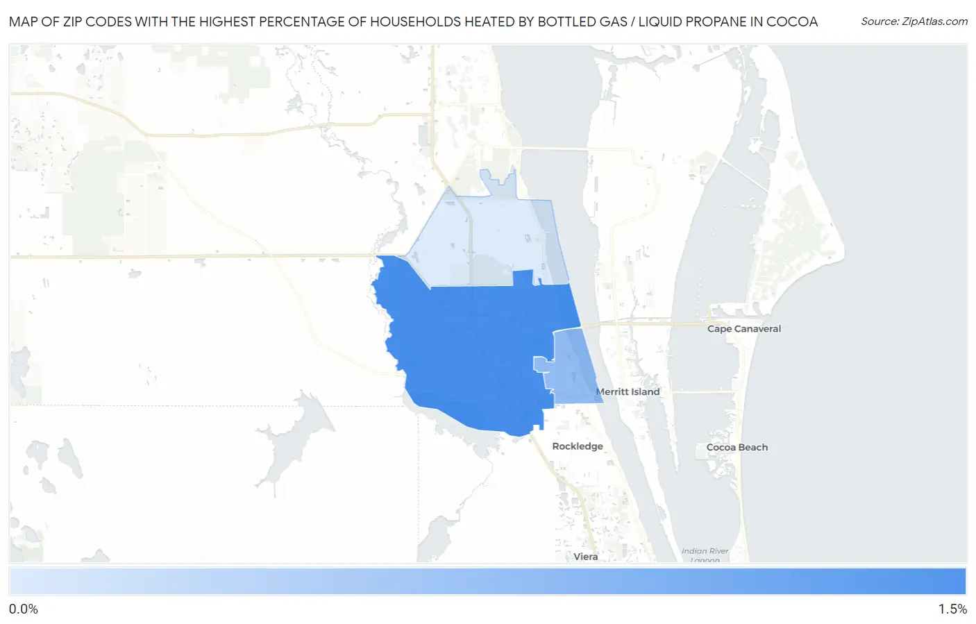 Zip Codes with the Highest Percentage of Households Heated by Bottled Gas / Liquid Propane in Cocoa Map