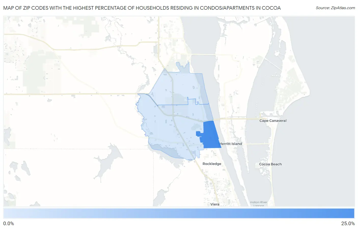 Zip Codes with the Highest Percentage of Households Residing in Condos/Apartments in Cocoa Map