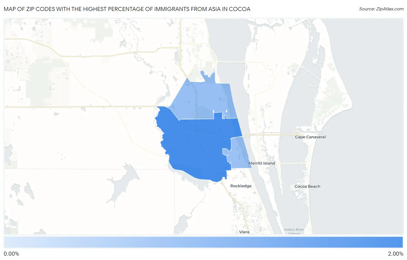 Zip Codes with the Highest Percentage of Immigrants from Asia in Cocoa Map