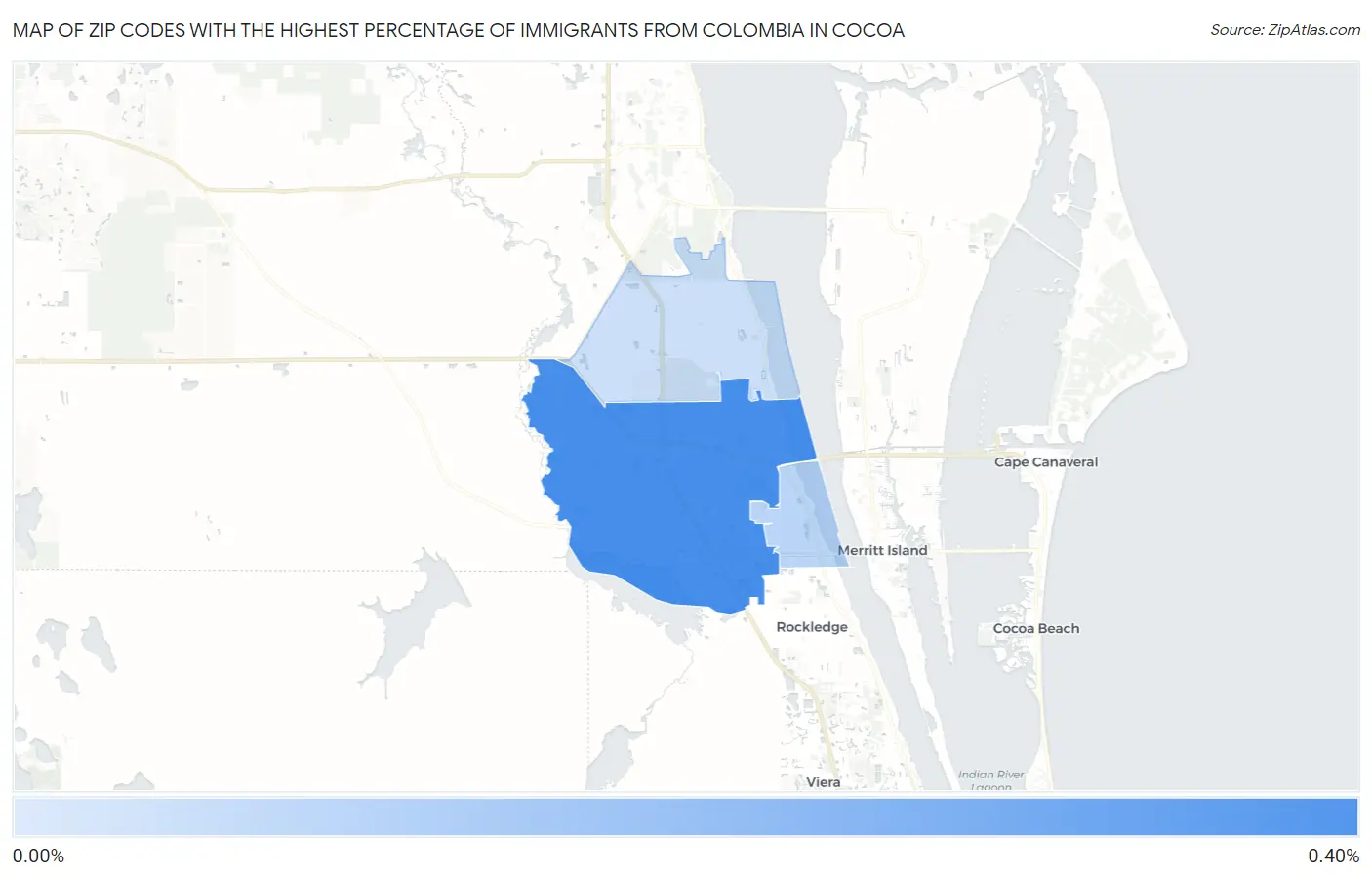 Zip Codes with the Highest Percentage of Immigrants from Colombia in Cocoa Map