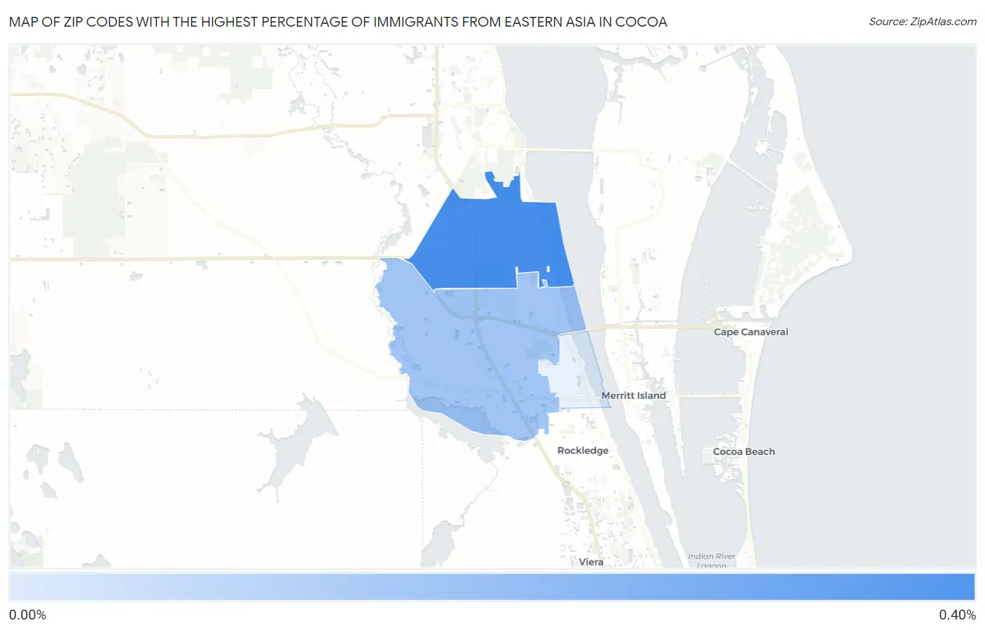 Zip Codes with the Highest Percentage of Immigrants from Eastern Asia in Cocoa Map