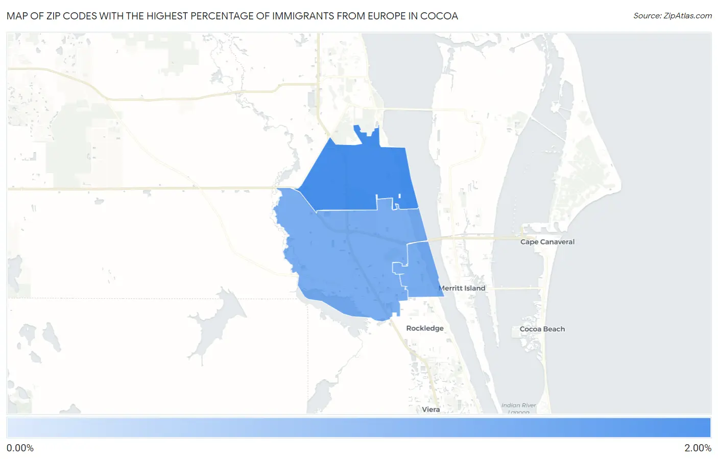 Zip Codes with the Highest Percentage of Immigrants from Europe in Cocoa Map