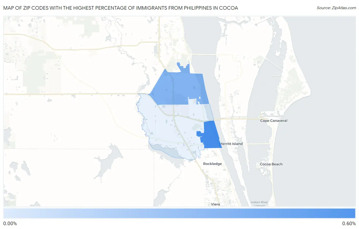 Zip Codes with the Highest Percentage of Immigrants from Philippines in Cocoa Map