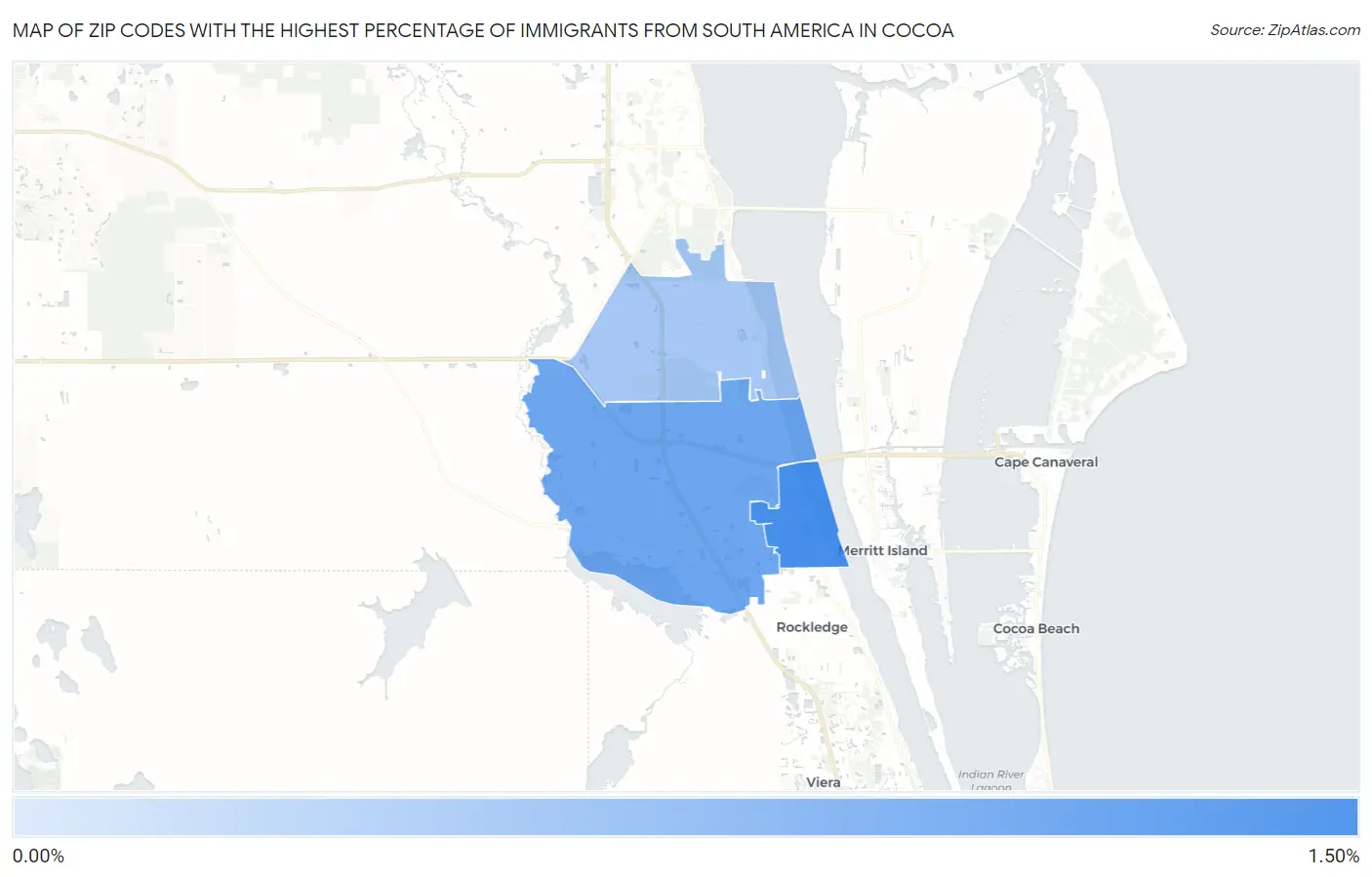 Zip Codes with the Highest Percentage of Immigrants from South America in Cocoa Map