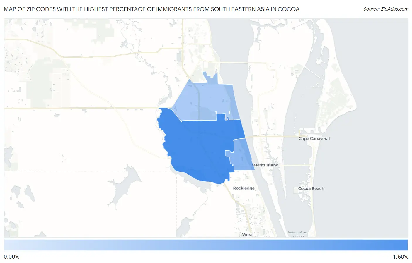Zip Codes with the Highest Percentage of Immigrants from South Eastern Asia in Cocoa Map