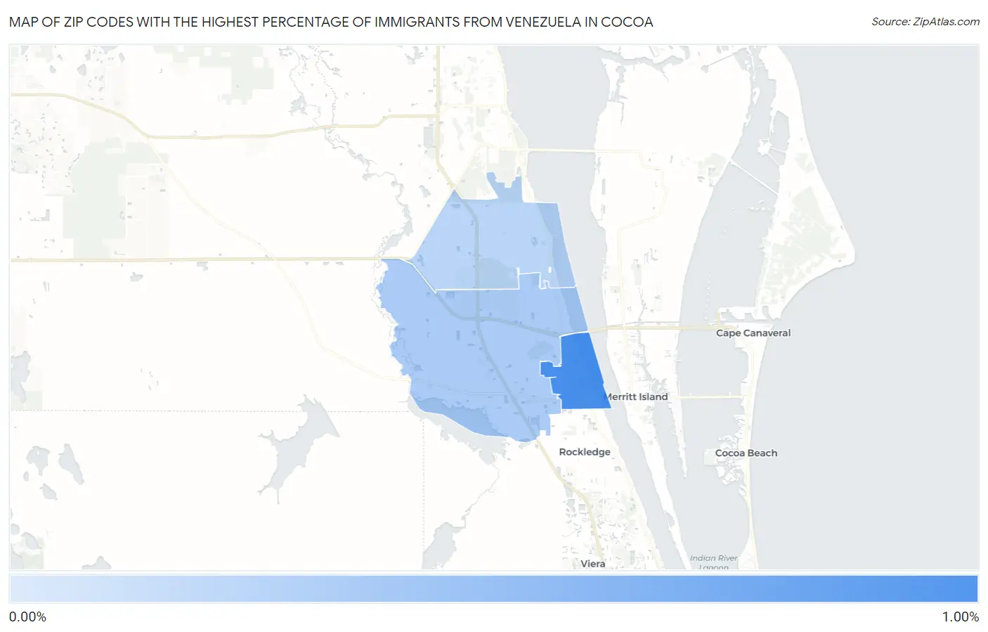 Zip Codes with the Highest Percentage of Immigrants from Venezuela in Cocoa Map