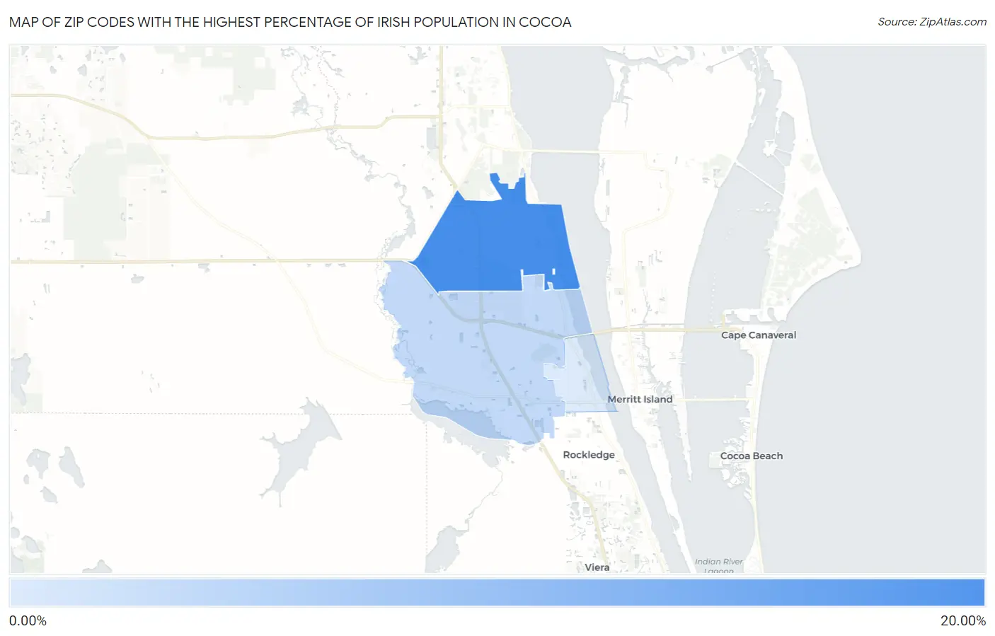 Zip Codes with the Highest Percentage of Irish Population in Cocoa Map