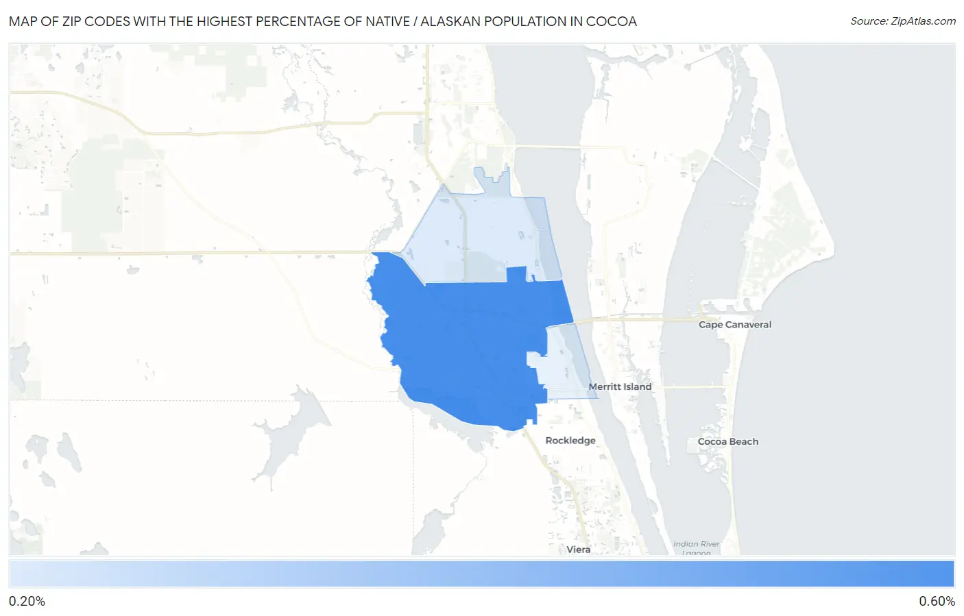 Zip Codes with the Highest Percentage of Native / Alaskan Population in Cocoa Map