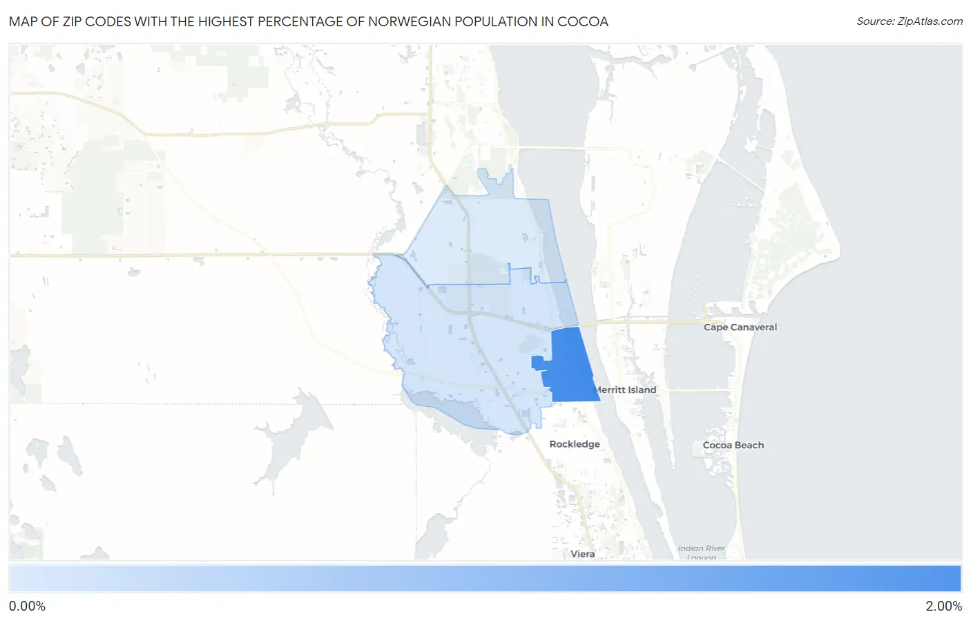 Zip Codes with the Highest Percentage of Norwegian Population in Cocoa Map