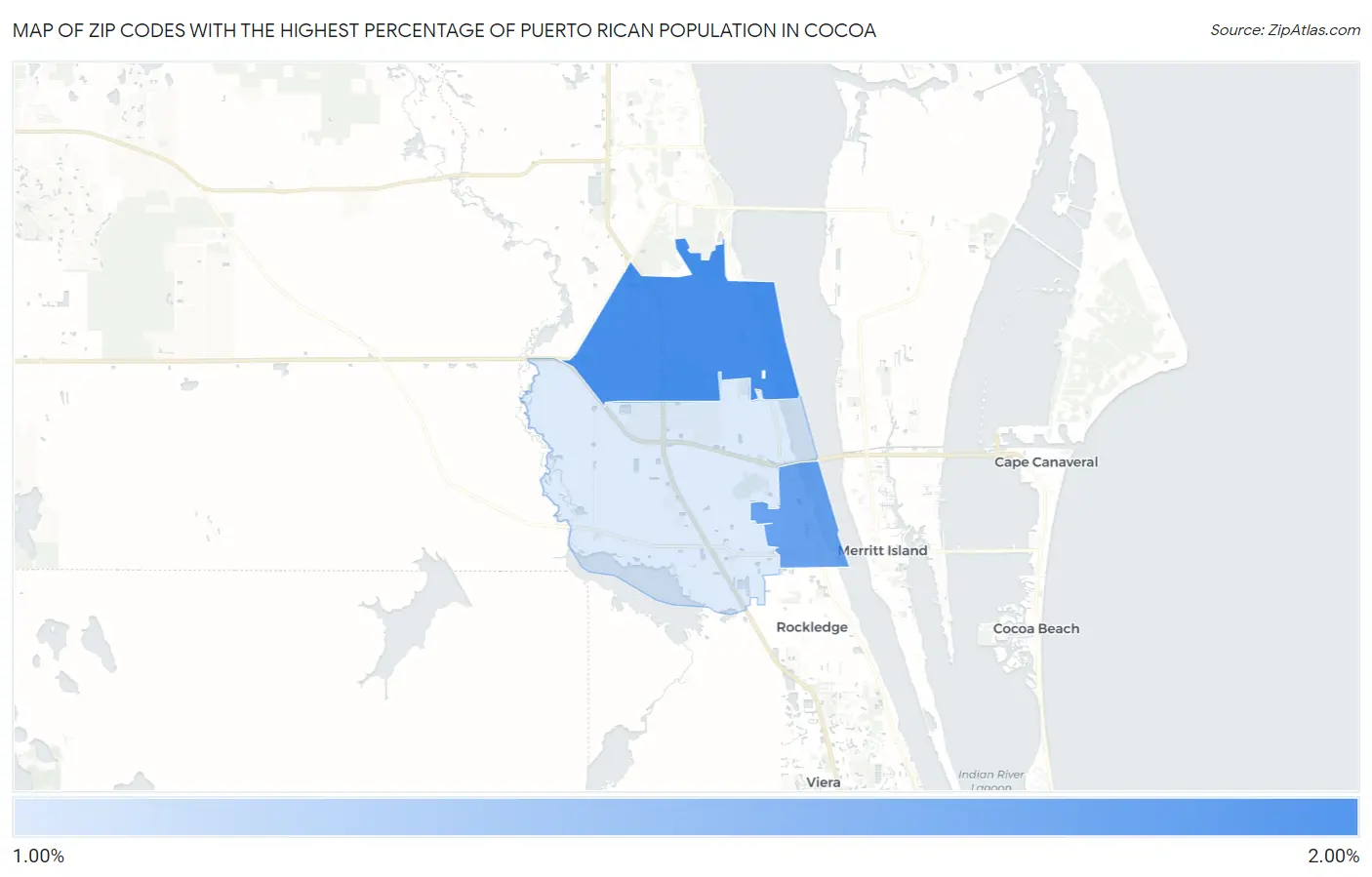Zip Codes with the Highest Percentage of Puerto Rican Population in Cocoa Map