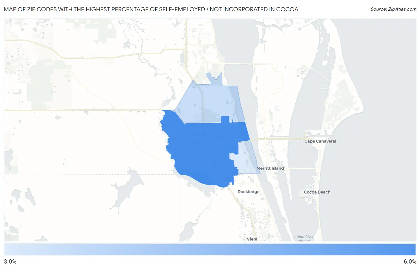 Zip Codes with the Highest Percentage of Self-Employed / Not Incorporated in Cocoa Map