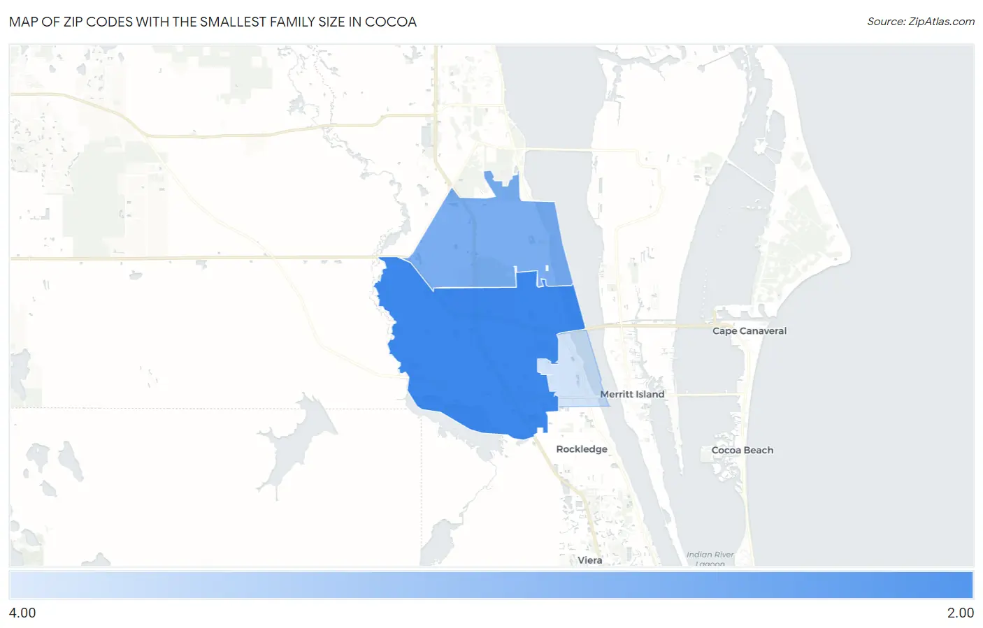 Zip Codes with the Smallest Family Size in Cocoa Map