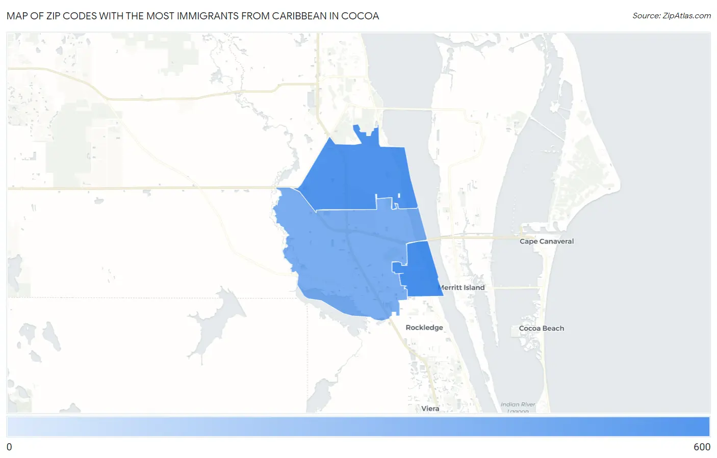 Zip Codes with the Most Immigrants from Caribbean in Cocoa Map