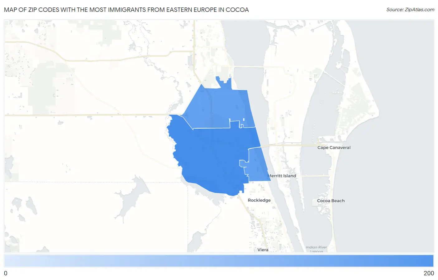 Zip Codes with the Most Immigrants from Eastern Europe in Cocoa Map