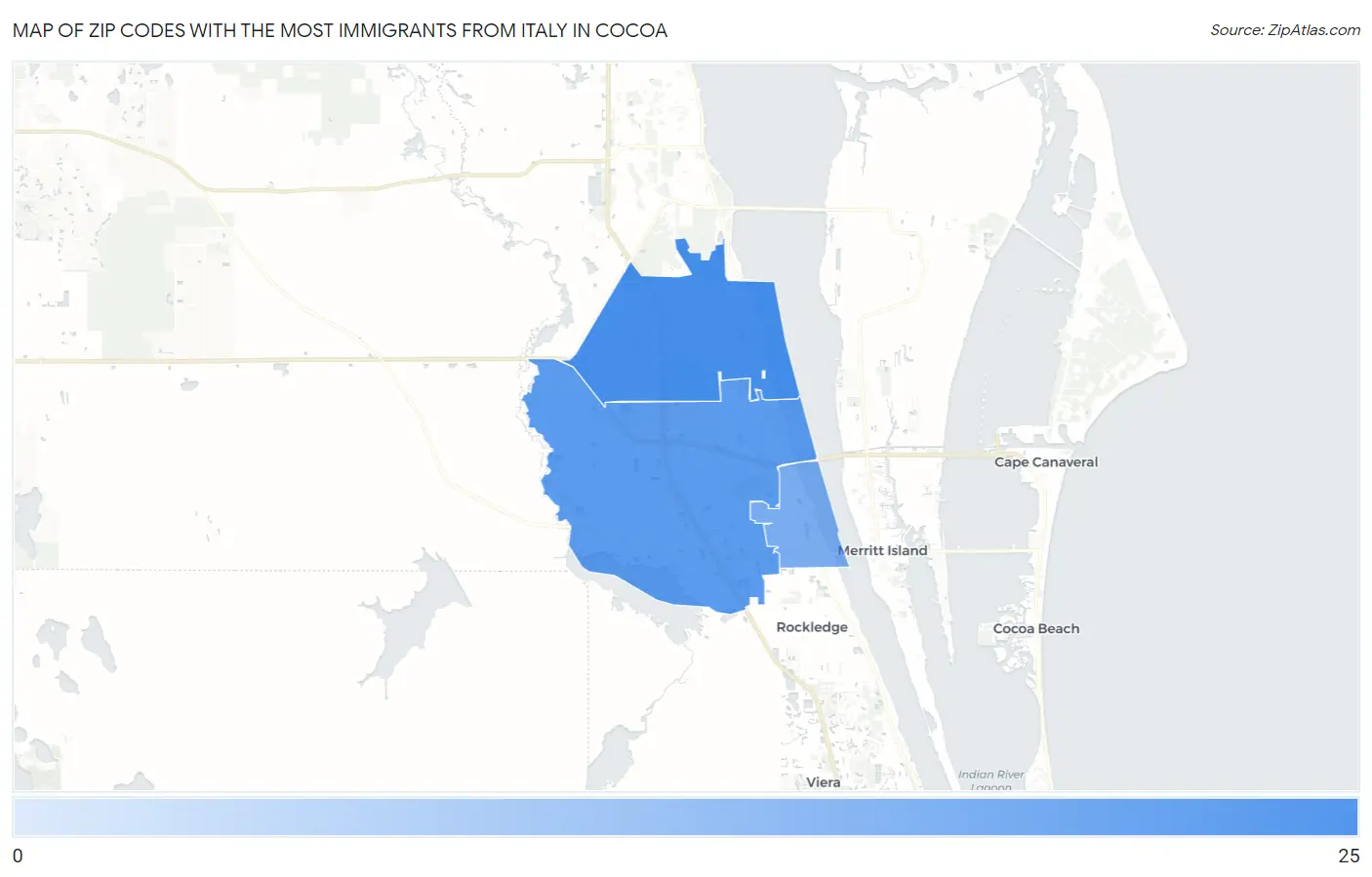 Zip Codes with the Most Immigrants from Italy in Cocoa Map