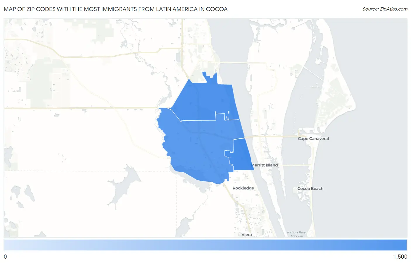Zip Codes with the Most Immigrants from Latin America in Cocoa Map